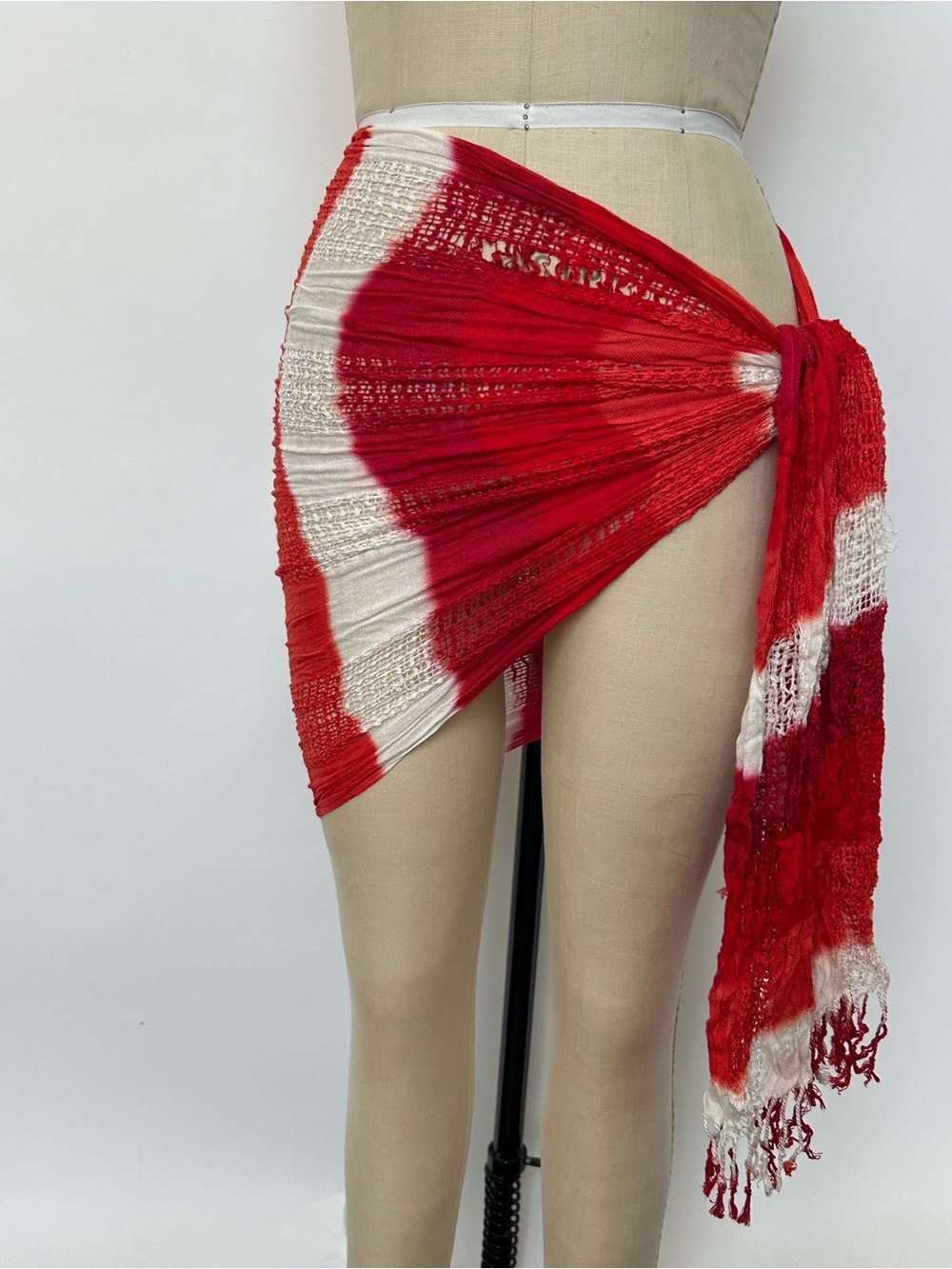 Red & White Tie-Dye Swim Cover-Up Sarong